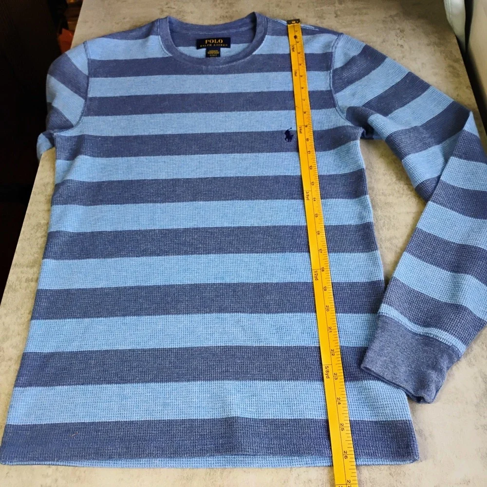 Polo Ralph Lauren Shirt‎ Mens Small Blue Striped Thermal Waffle Knit Pullover